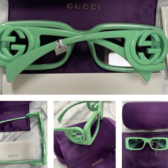 GUCCI RECTANGLE FRAME WITH BOLD GG ON 2025 FALL FASHION FAV PICKLE GREEN FRAMES - Picture 5 of 16